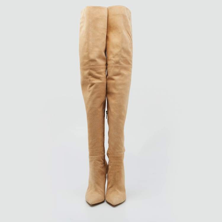 Pre Owned Gianvito Rossi Beige Suede Over The Knee Boots Size 36
