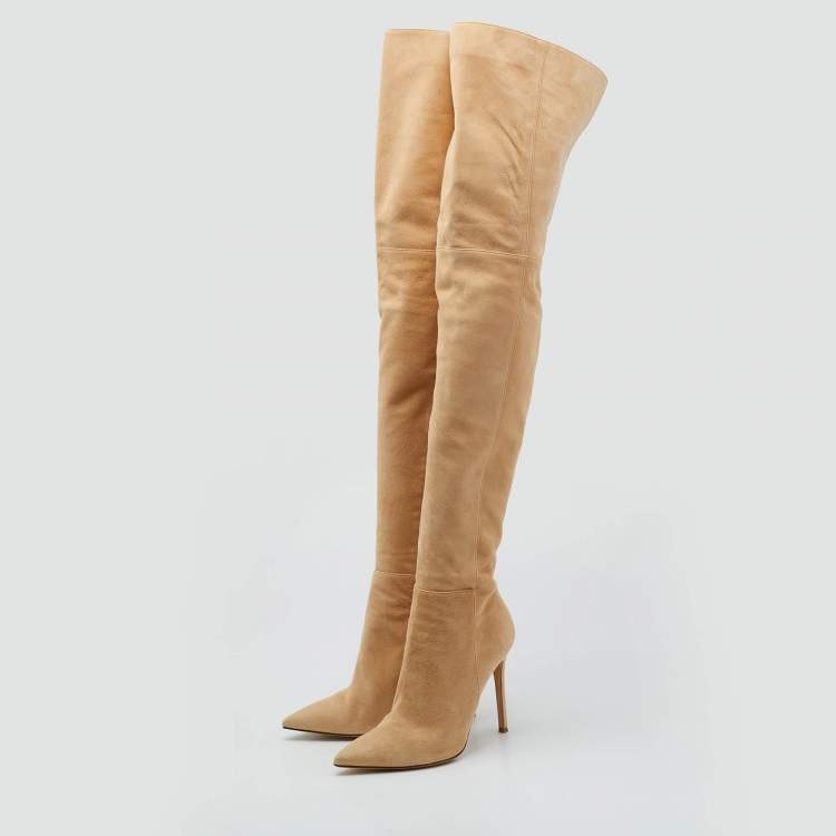 Pre Owned Gianvito Rossi Beige Suede Over The Knee Boots Size 36