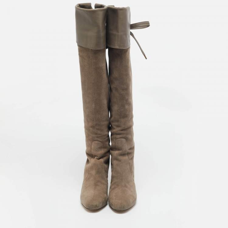 Pre Owned Gianvito Rossi Beige Suede Knee Length Boots Size 39