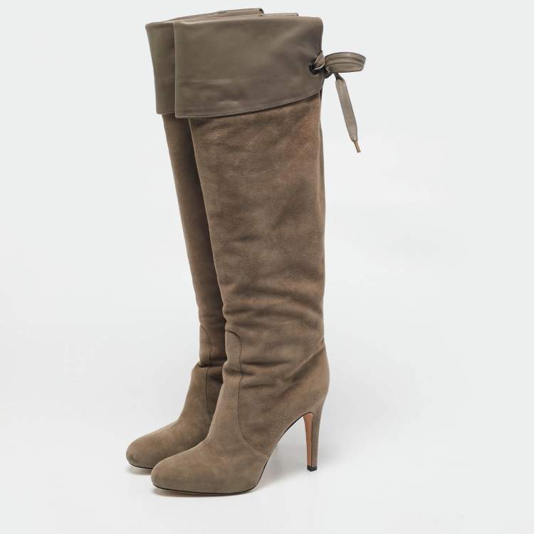 Pre Owned Gianvito Rossi Beige Suede Knee Length Boots Size 39