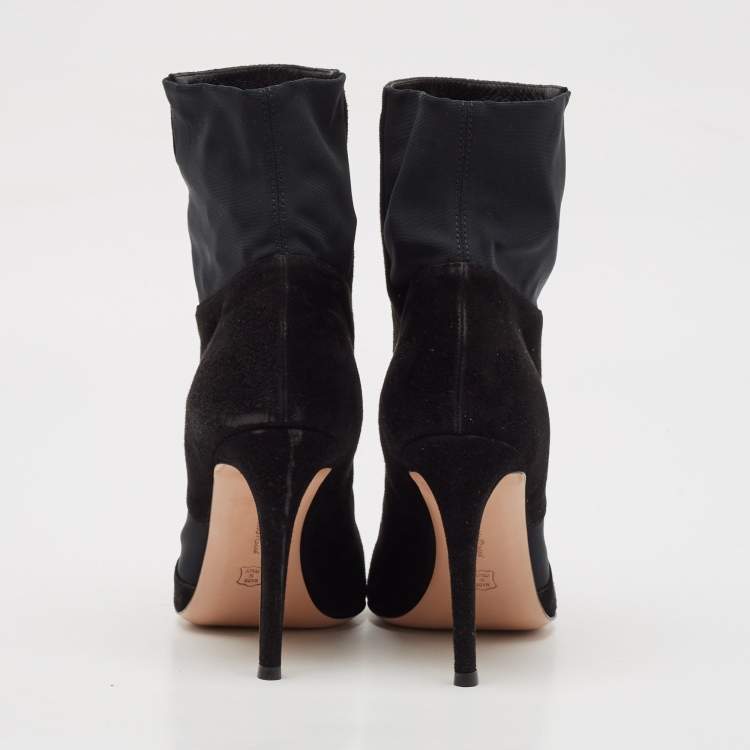 Pre Owned Gianvito Rossi Black Nylon and Suede Ankle Length Boots Size 37