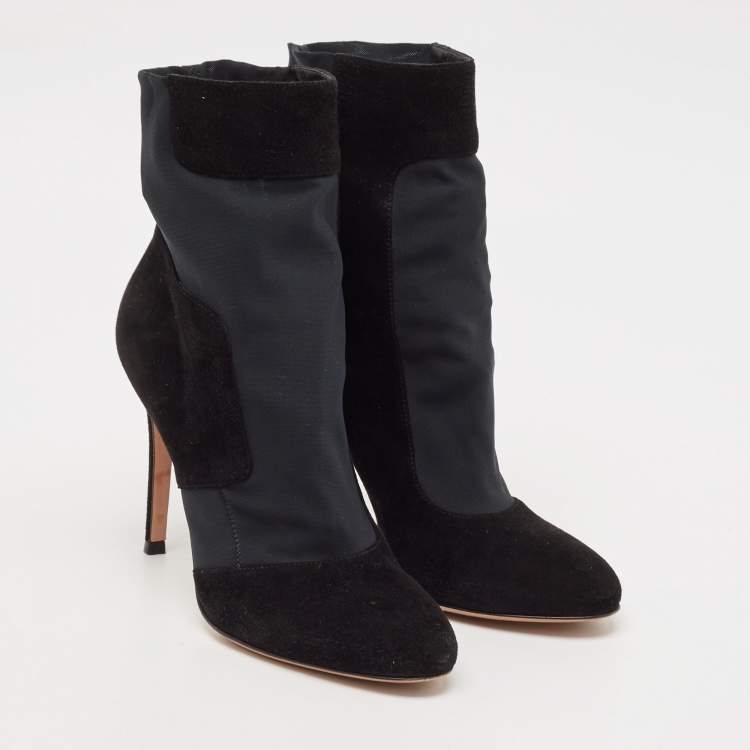 Pre Owned Gianvito Rossi Black Nylon and Suede Ankle Length Boots Size 37
