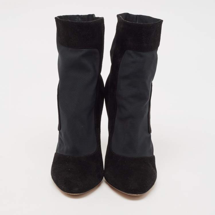 Pre Owned Gianvito Rossi Black Nylon and Suede Ankle Length Boots Size 37