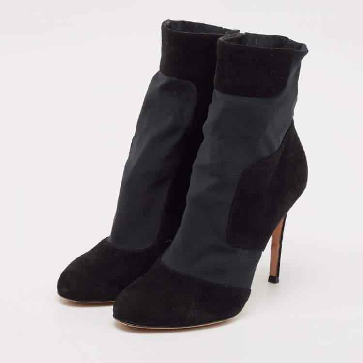 Pre Owned Gianvito Rossi Black Nylon and Suede Ankle Length Boots Size 37