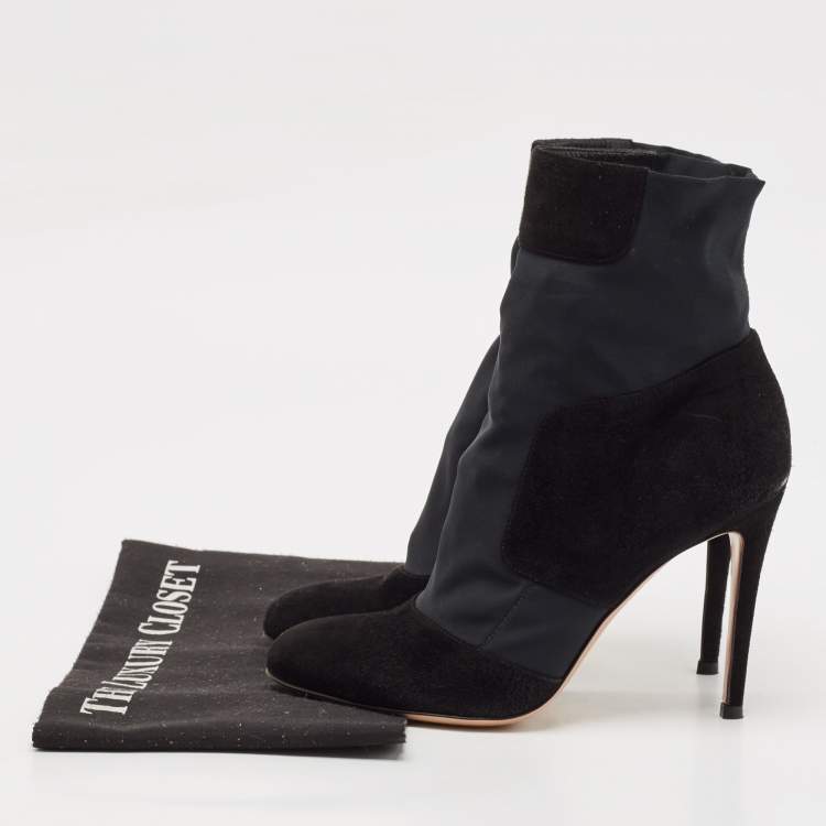 Pre Owned Gianvito Rossi Black Nylon and Suede Ankle Length Boots Size 37