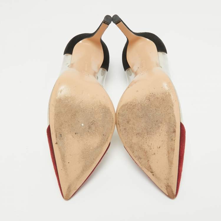 Pre Owned Gianvito Rossi Burgundy/Black Suede and PVC Plexi Pointed Toe Pumps Size 38