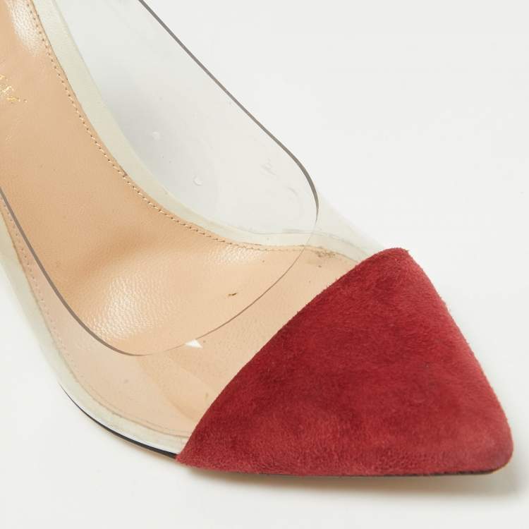 Pre Owned Gianvito Rossi Burgundy/Black Suede and PVC Plexi Pointed Toe Pumps Size 38