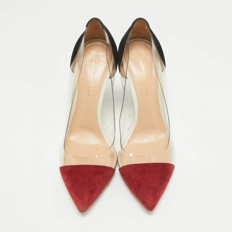 Pre Owned Gianvito Rossi Burgundy/Black Suede and PVC Plexi Pointed Toe Pumps Size 38