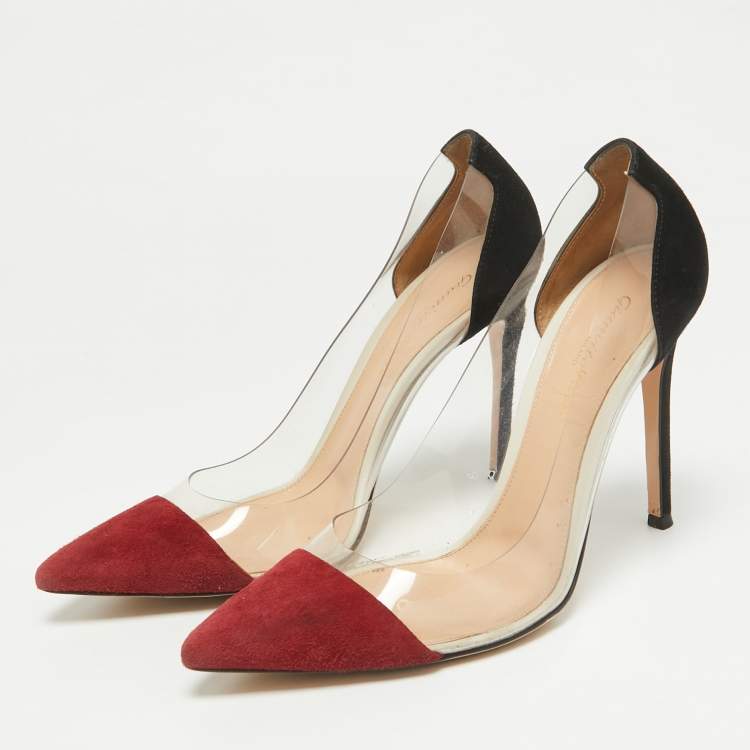 Pre Owned Gianvito Rossi Burgundy/Black Suede and PVC Plexi Pointed Toe Pumps Size 38