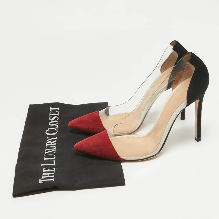 Pre Owned Gianvito Rossi Burgundy/Black Suede and PVC Plexi Pointed Toe Pumps Size 38