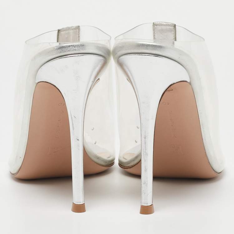 Pre Owned Gianvito Rossi Transparent PVC Crystal Embellished Sigma Mules Size 40