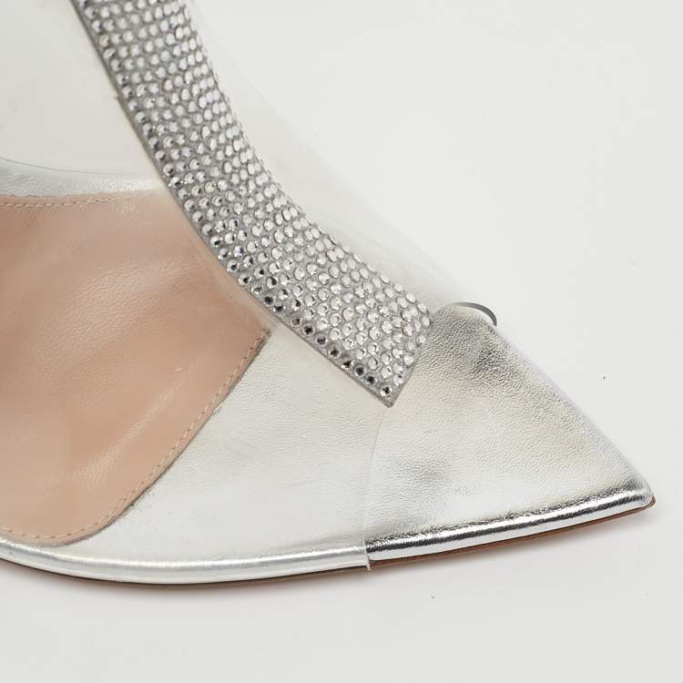 Pre Owned Gianvito Rossi Transparent PVC Crystal Embellished Sigma Mules Size 40