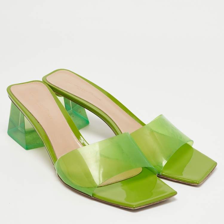Pre Owned Gianvito Rossi Green PVC Cosmic Slide Sandals Size 41