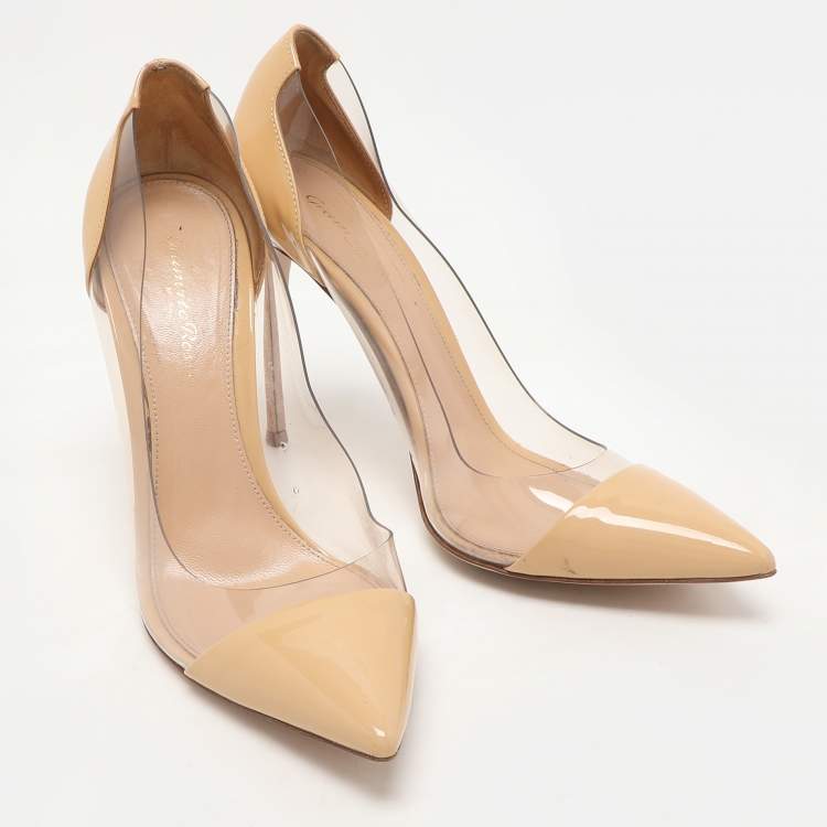 Pre Owned Gianvito Rossi Beige Patent Leather and PVC Plexi Pumps Size 39