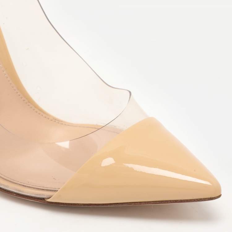 Pre Owned Gianvito Rossi Beige Patent Leather and PVC Plexi Pumps Size 39