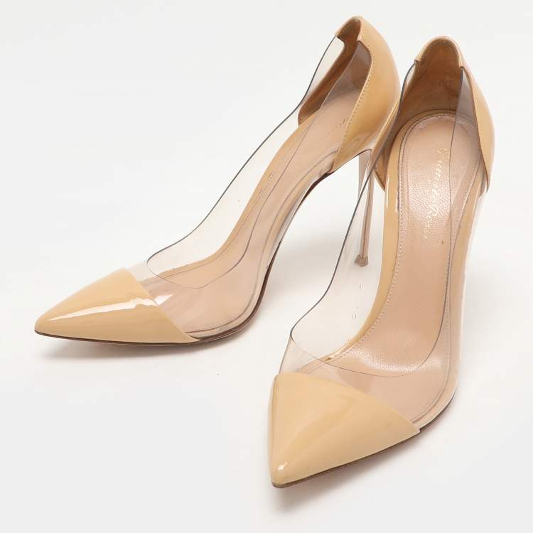Pre Owned Gianvito Rossi Beige Patent Leather and PVC Plexi Pumps Size 39