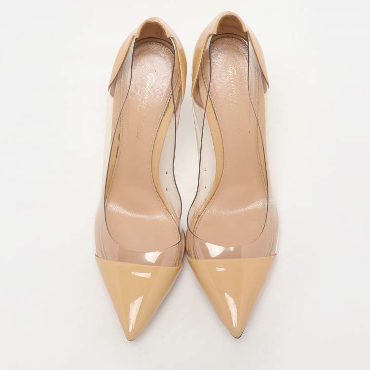 Pre Owned Gianvito Rossi Beige Patent Leather and PVC Plexi Pumps Size 39
