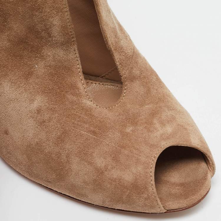 Pre Owned Gianvito Rossi Beige Suede Vamp Peep Toe Booties Size 39