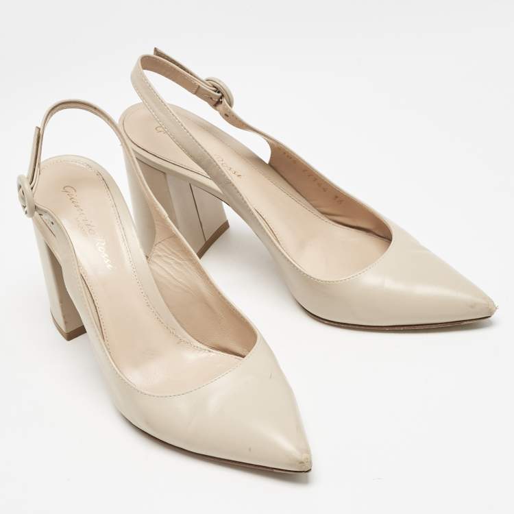 Pre Owned Gianvito Rossi Beige Leather Agathe Slingback Pumps Size 36
