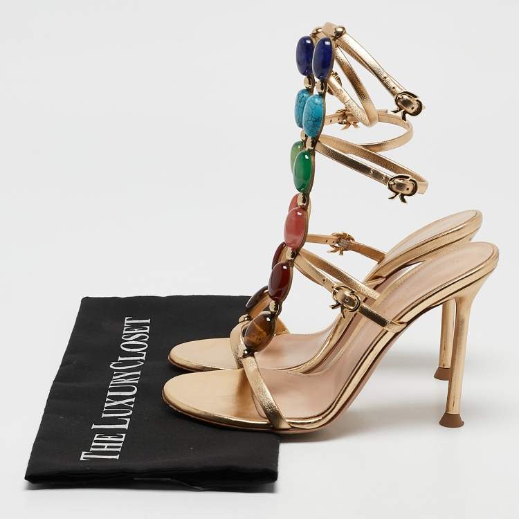 Pre Owned Gianvito Rossi Gold Leather Shanti Ankle Strap Sandals Size 36