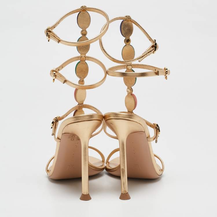 Pre Owned Gianvito Rossi Gold Leather Shanti Ankle Strap Sandals Size 36