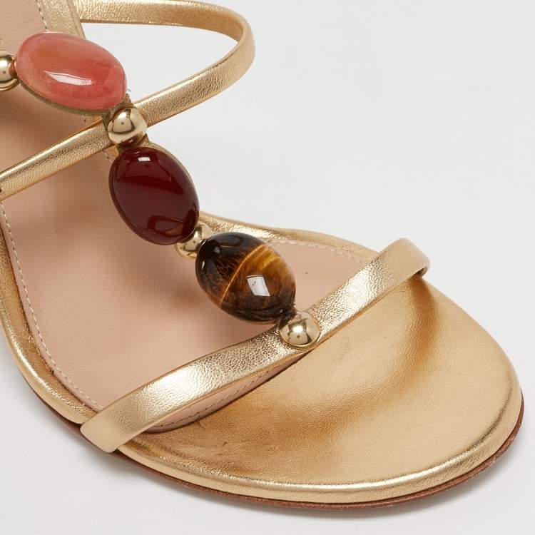 Pre Owned Gianvito Rossi Gold Leather Shanti Ankle Strap Sandals Size 36