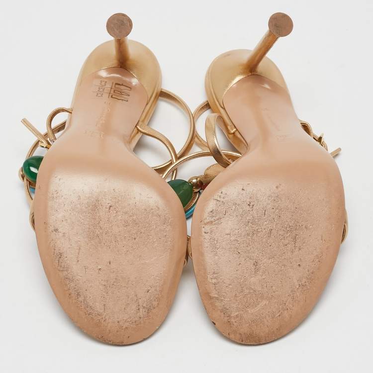 Pre Owned Gianvito Rossi Gold Leather Shanti Ankle Strap Sandals Size 36