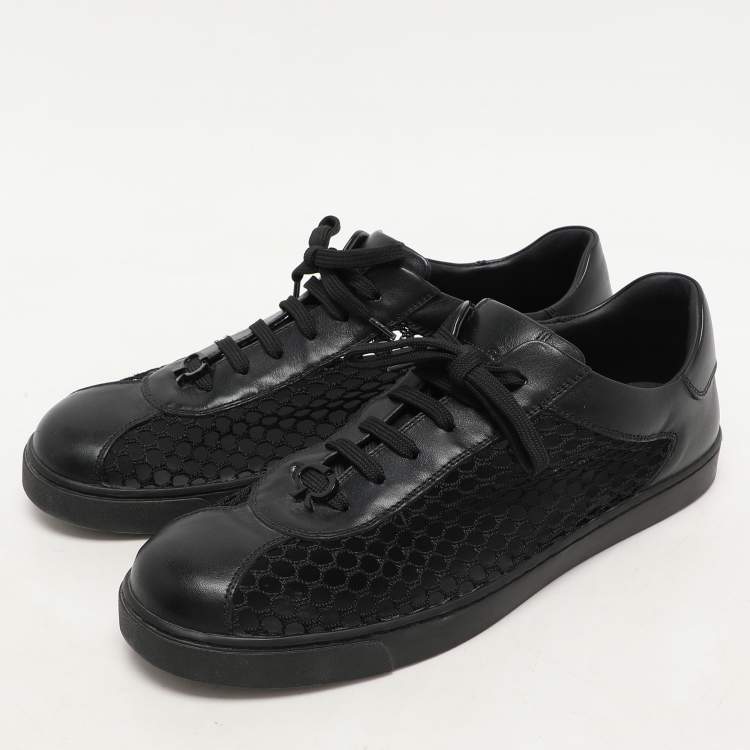 Pre Owned Gianvito Rossi Black Knit and Leather Helena Low Top Sneakers Size 41