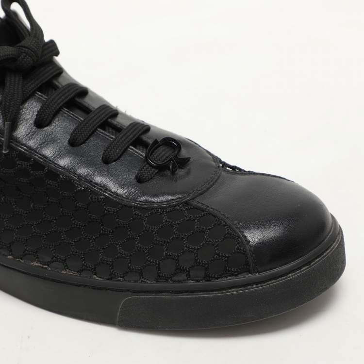 Pre Owned Gianvito Rossi Black Knit and Leather Helena Low Top Sneakers Size 41