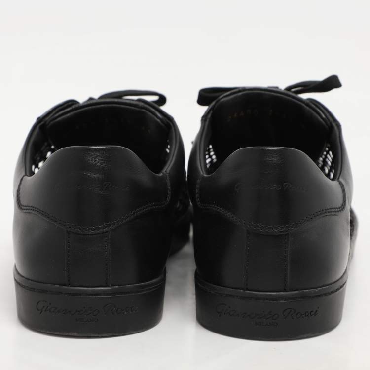 Pre Owned Gianvito Rossi Black Knit and Leather Helena Low Top Sneakers Size 41