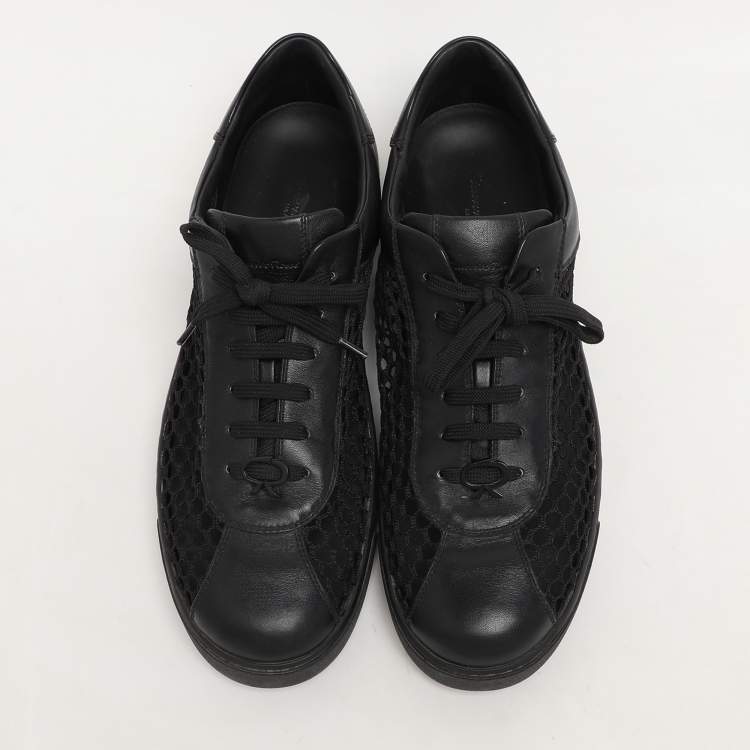Pre Owned Gianvito Rossi Black Knit and Leather Helena Low Top Sneakers Size 41