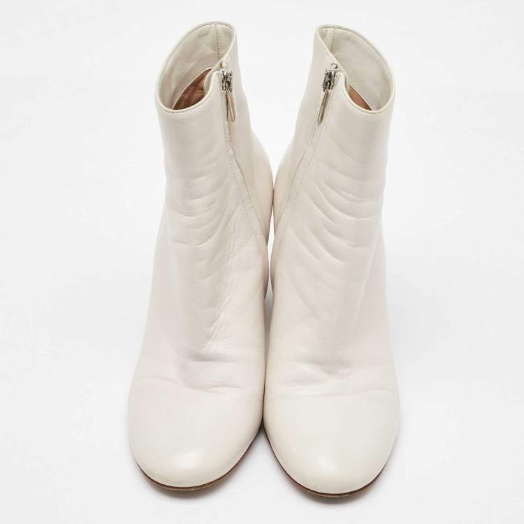 Pre Owned Gianvito Rossi White Leather Block Heel Ankle Length Boots Size 36.5