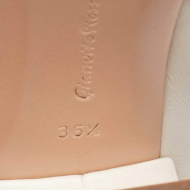 Pre Owned Gianvito Rossi White Leather Block Heel Ankle Length Boots Size 36.5
