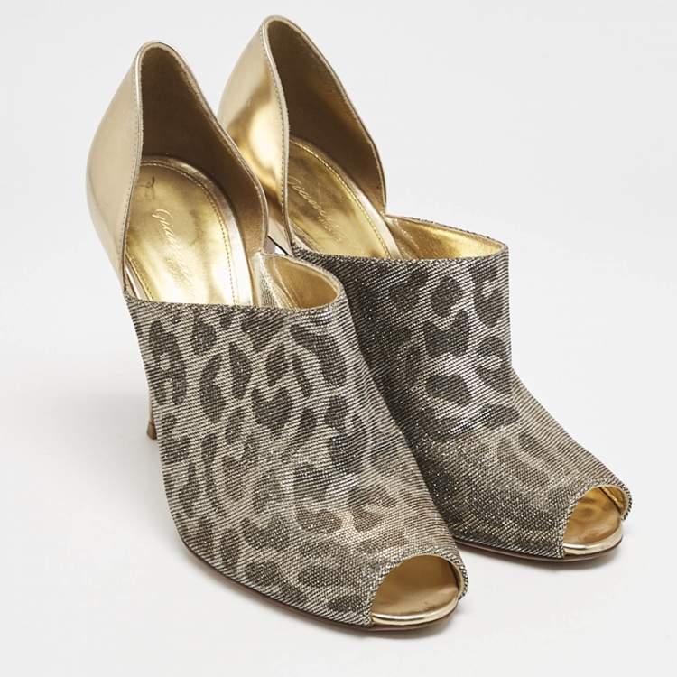Pre Owned Gianvito Rossi Silver/Gold  Glitter and Leather Peep Toe Pumps Size 37