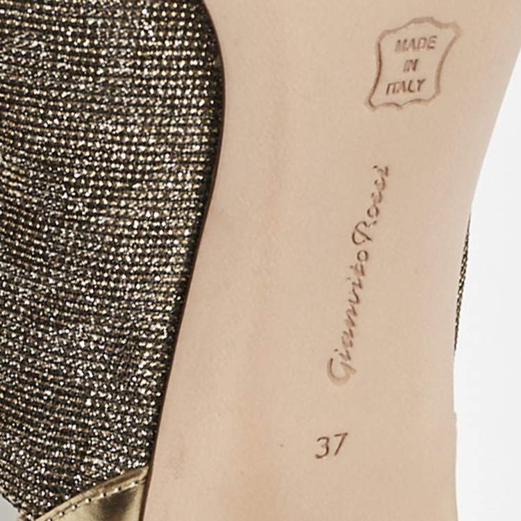 Pre Owned Gianvito Rossi Silver/Gold  Glitter and Leather Peep Toe Pumps Size 37