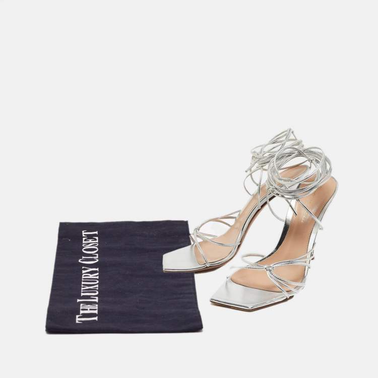 Pre Owned Gianvito Rossi Silver Leather Sylvie Sandals Size 41