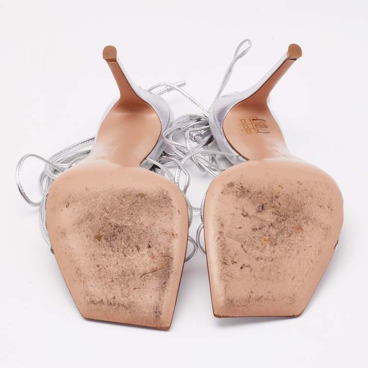 Pre Owned Gianvito Rossi Silver Leather Sylvie Sandals Size 41