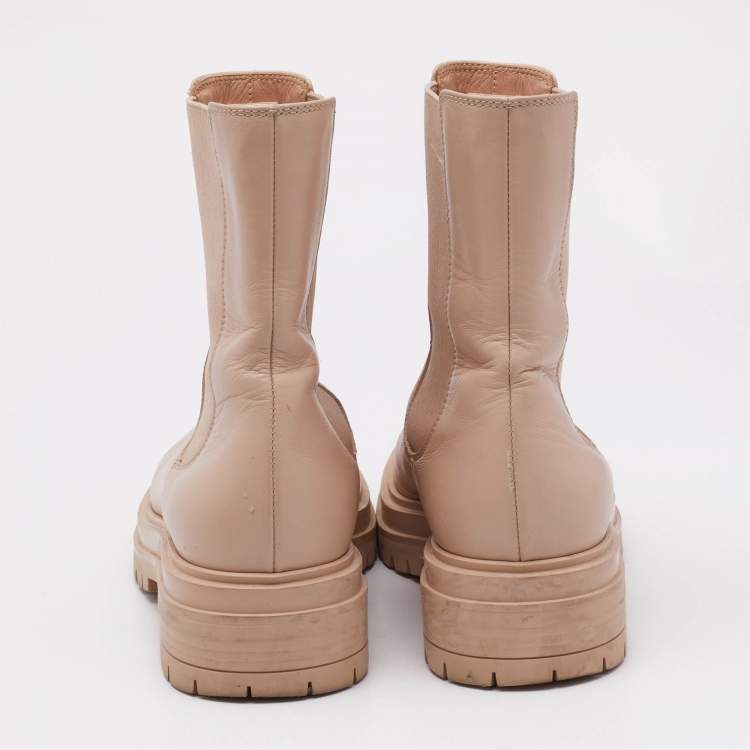 Pre Owned Gianvito Rossi Cream Leather Montey Ankle Boots Size 37.5