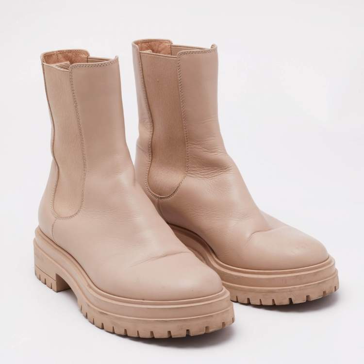 Pre Owned Gianvito Rossi Cream Leather Montey Ankle Boots Size 37.5