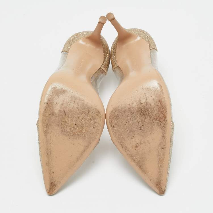 Pre Owned Gianvito Rossi Gold/Transparent Glitter and PVC Plexi Pumps Size 41