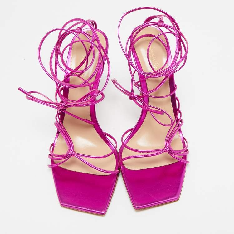 Pre Owned Gianvito Rossi Metallic Pink Leather Sylvie Sandals Size 41