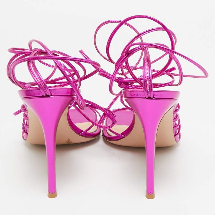 Pre Owned Gianvito Rossi Metallic Pink Leather Sylvie Sandals Size 41