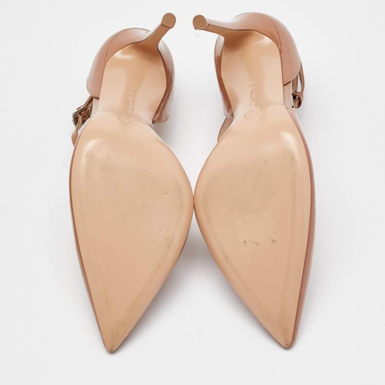 Pre Owned Gianvito Rossi Beige Patent Leather T-Strap D'orsay Pumps Size 40