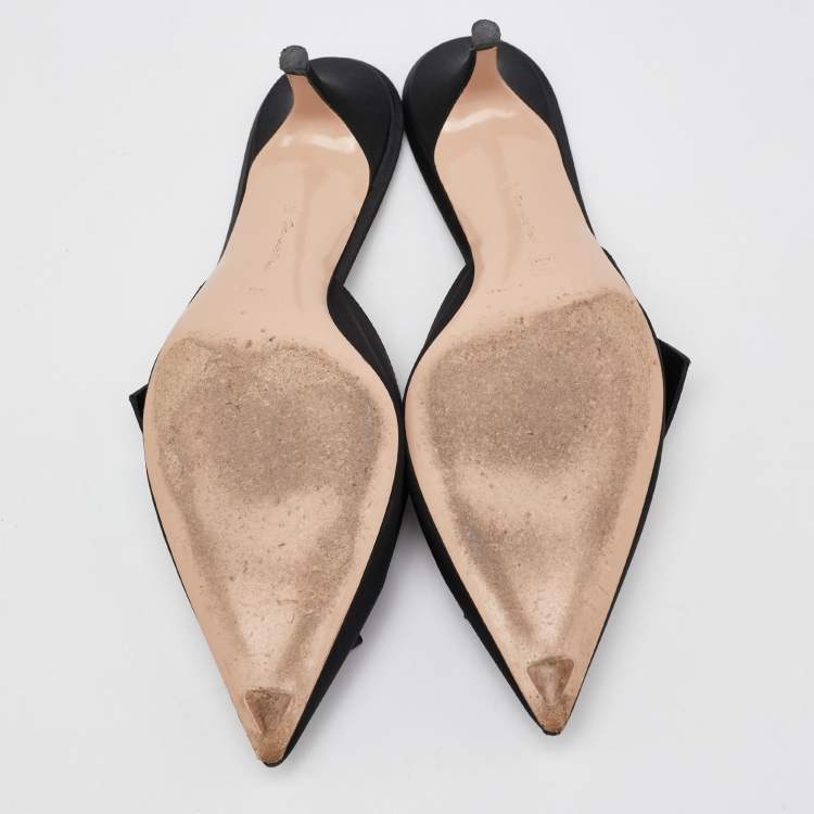 Pre Owned Gianvito Rossi Black Satin Kyoto Bow Pointed Toe Mules Size 40