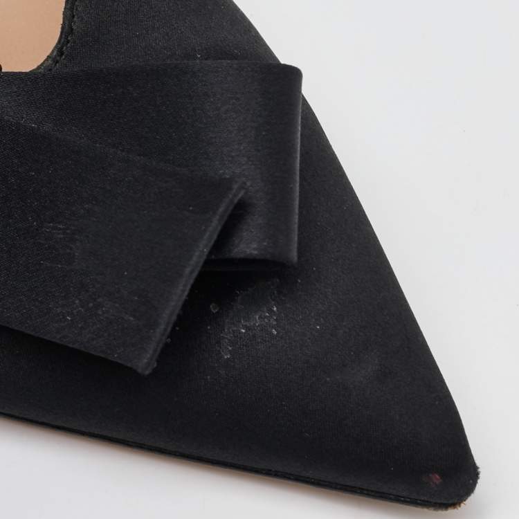 Pre Owned Gianvito Rossi Black Satin Kyoto Bow Pointed Toe Mules Size 40