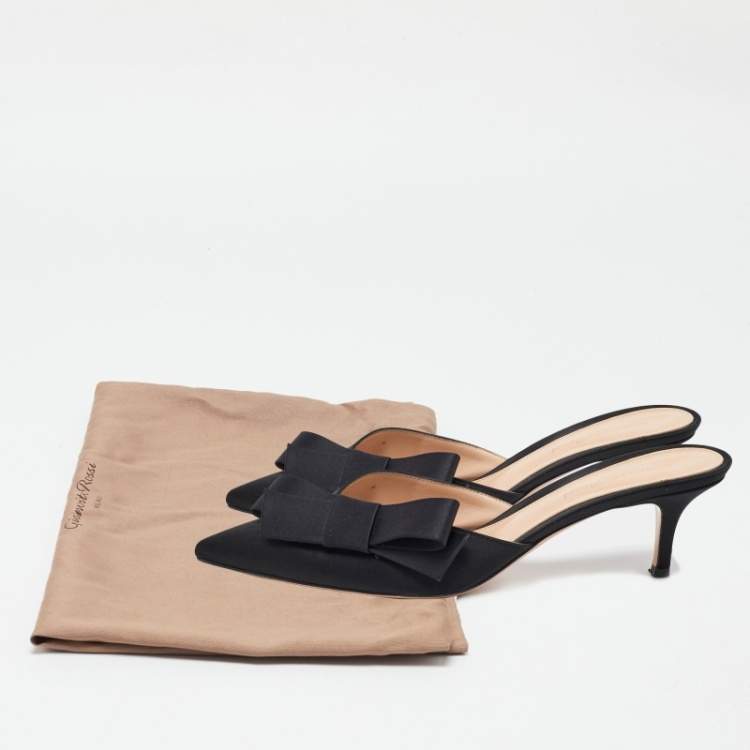Pre Owned Gianvito Rossi Black Satin Kyoto Bow Pointed Toe Mules Size 40