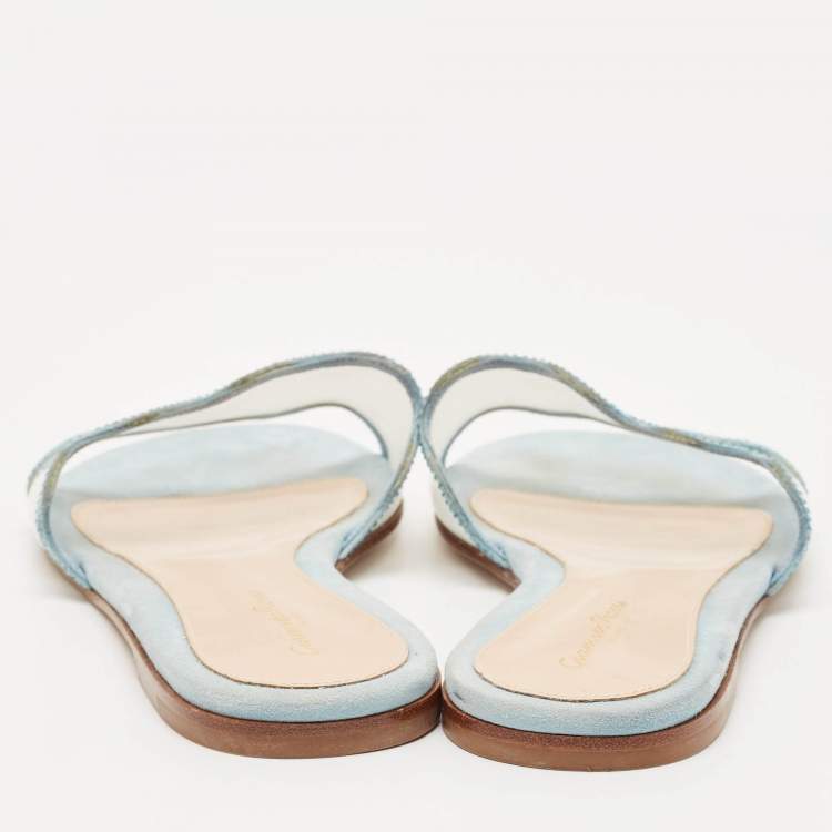 Pre Owned Gianvito Rossi Blue PVC and Suede Wavy Flat Sandals Size 40