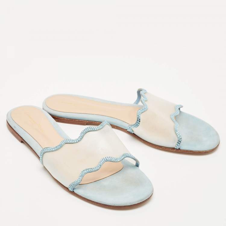 Pre Owned Gianvito Rossi Blue PVC and Suede Wavy Flat Sandals Size 40