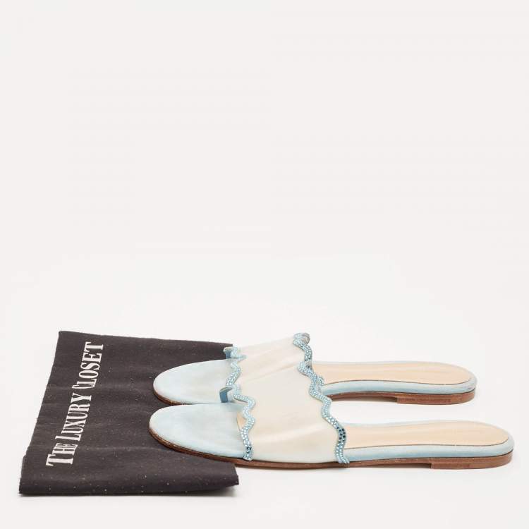 Pre Owned Gianvito Rossi Blue PVC and Suede Wavy Flat Sandals Size 40
