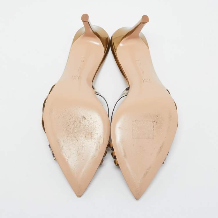 Pre Owned Gianvito Rossi Gold PVC and Leather Elle Slide Sandals Size 40